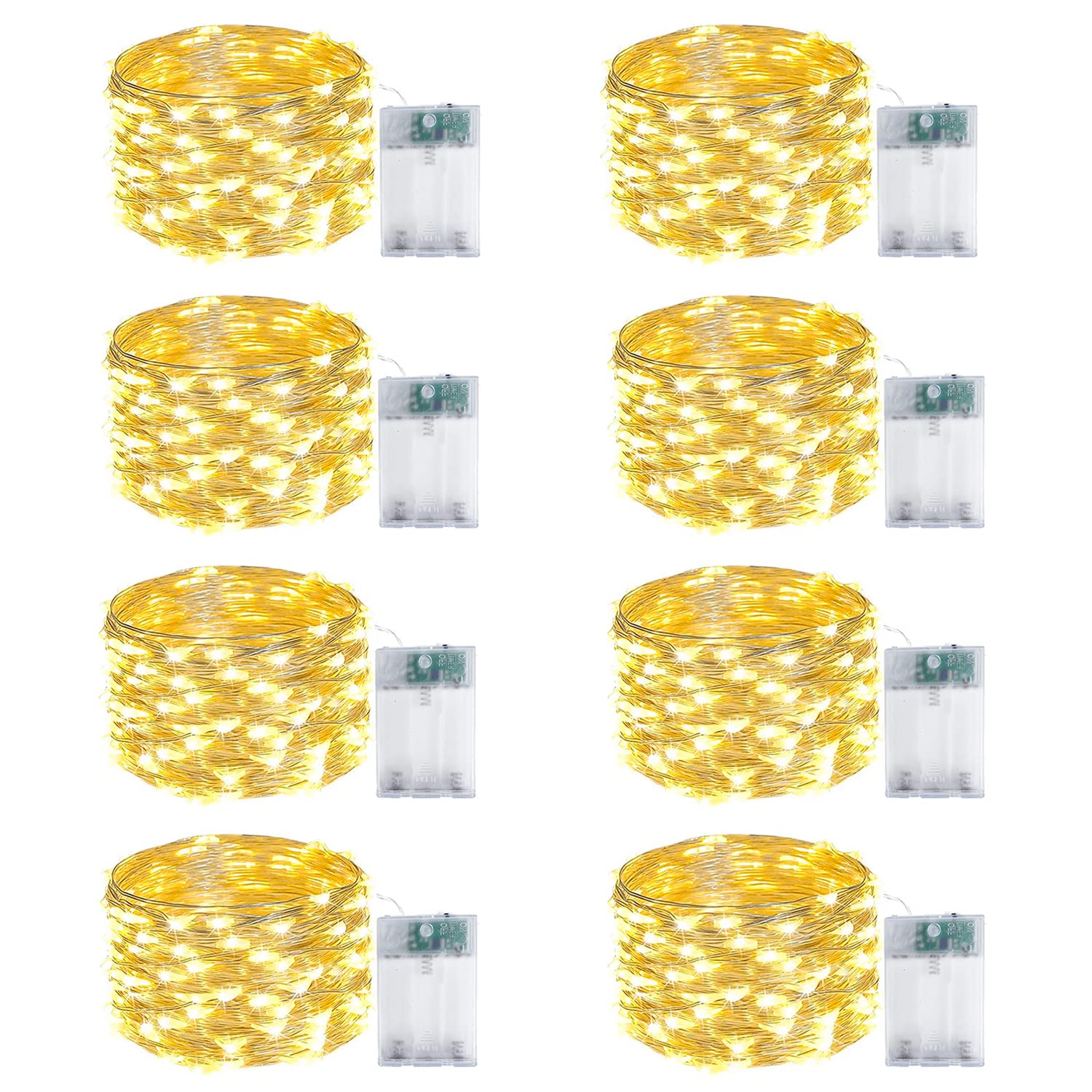 8-Pack Fairy Lights Battery Operated with Timer, Waterproof 16FT 50 LED String Lights Outdoor Indoor, Twinkle Lights for Bedroom Home DIY Classroom Birthday Christmas Parties Centerpiece (Warm White)