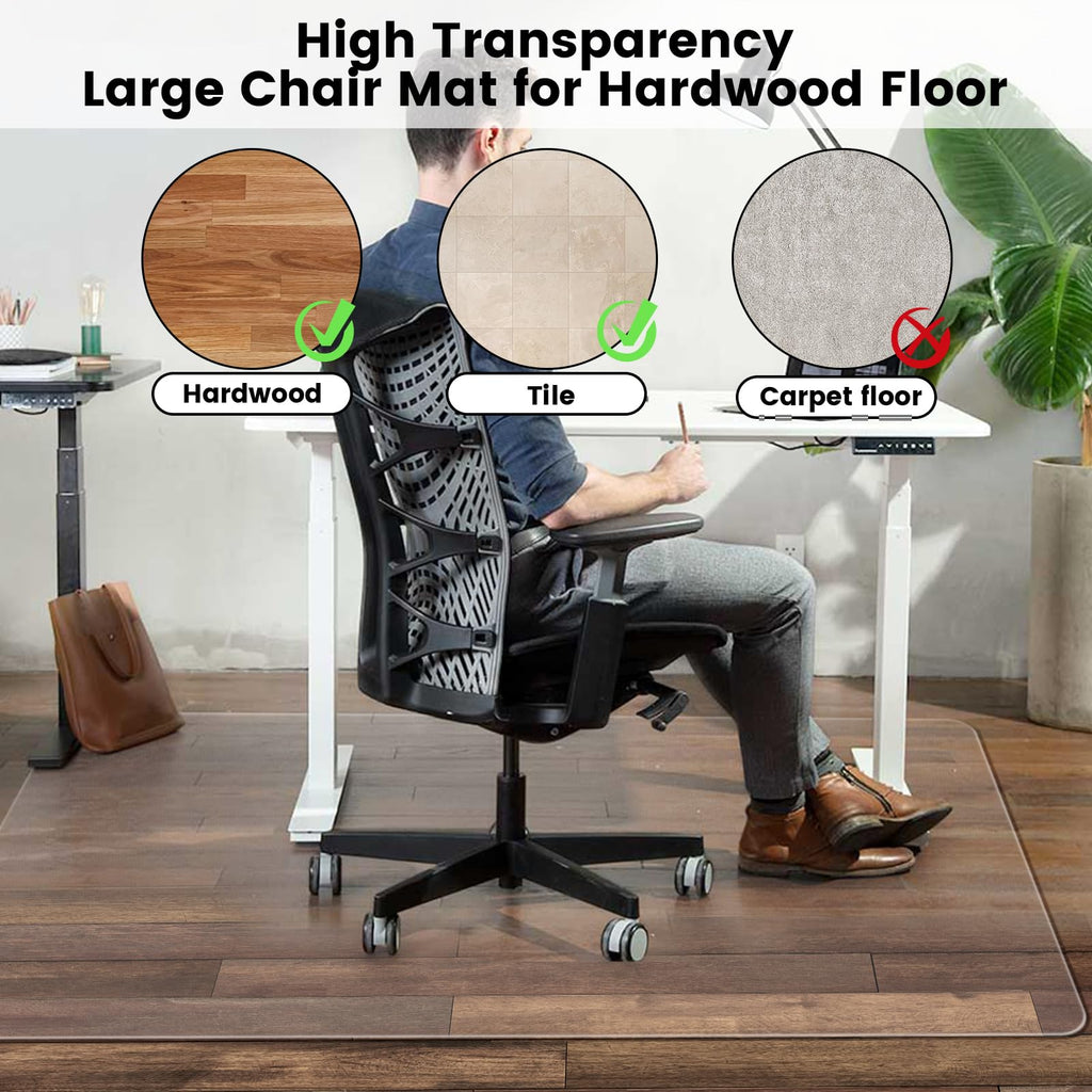 Office Chair Mat for Hardwood Floor: 63"x 51" Extra Large Floor Mat for Rolling Chair and Computer Desk, Clear Desk Chair Mat Heavy Duty Plastic Floor Protector for L Desk, Home, Gaming Easy Glide