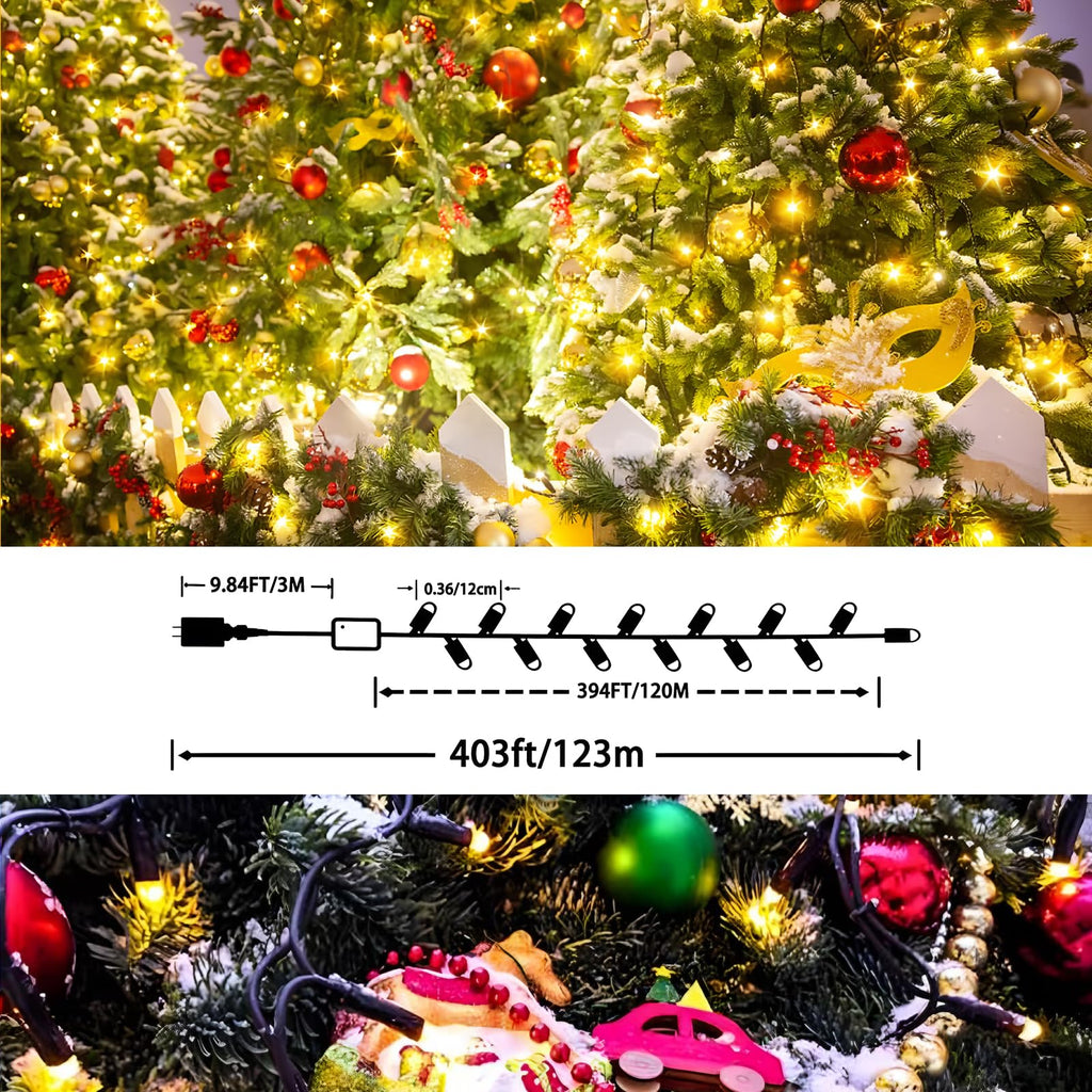 XURISEN 403FT Christmas Lights, 1000 LED Super Long String Lights 8 Modes & Memory Timer Plug in Twinkle Fairy Lights Decor for Home Xmas Party Wedding