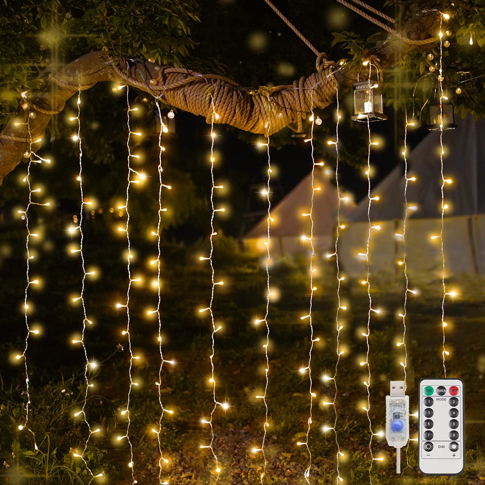 suddus Curtain Lights for Bedroom, 200 Led Hanging String Lights Outdoor, Fairy Curtain Lights Indoor for Dorm, Christmas, Wall, Backdrop, Window, Wedding, Party, Brithday Decor, Warm White