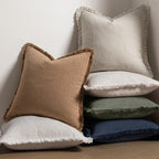 MIULEE Christmas Decorative Throw Pillow Covers Neutral Linen Fringe Fall Throw Pillows Set of 2 Natural Beige Boho Farmhouse Cushion Covers with Tassels for Couch Sofa Bed Home Decor 20x20 Inch