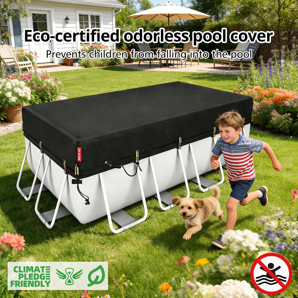 QH.HOME 12x24ft Rectangular Pool Cover,[Ultimate Windproof & Tear-Resistant Fabric],Snug Fit with Patented Ratchet & Weight Rings,Solar Pool Cover for Above Ground Pools, Blocks Leaves &Waterproof