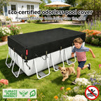 QH.HOME 12x24ft Rectangular Pool Cover,[Ultimate Windproof & Tear-Resistant Fabric],Snug Fit with Patented Ratchet & Weight Rings,Solar Pool Cover for Above Ground Pools, Blocks Leaves &Waterproof