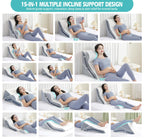 Wedge Pillow for Sleeping, Orthopedic Bed Wedge Pillow Set, 15-in-1 Adjustable Memory Foam Wedge Pillow Post Surgery, 9 &16 & 20 inches Height 3-in-1 Incline Pillows Wedges for Back Pain/Acid Reflux