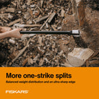 Fiskars X25 Splitting Axe, 28" Wood Splitting Axe for Medium to Large Size Logs with Shock Absorbing Handle and Sheath, Split Firewood, Forged Steel Blade, Bushcraft Gear and Camping Hatchet