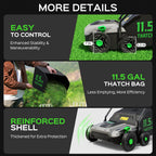 TIECTOWN 14-Inch 13.5 Amp 2-in-1 Electric Dethatcher and Scarifier with 11.5-Gallon Collection Bag, Lawn Dethatcher with 5-Position Depth Adjustment, Blade Replacement Without Tool - Green