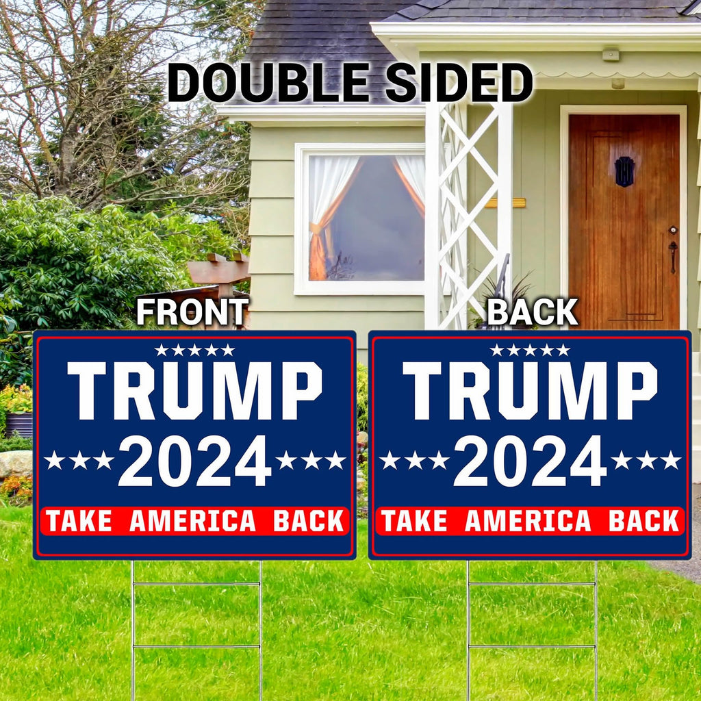 Shmbada 2 Pack Trump 2024 Take America Back Yard Sign with Metal Stake - 20 x 14 Inch Double Sided Outdoor Decorative Trump Signs for Garden Yard Lawn House