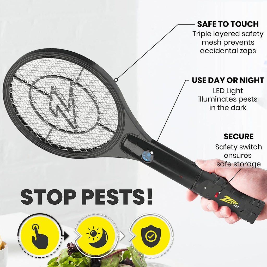 ZAP IT! Bug Zapper Rechargeable Bug Zapper Racket, 4,000 Volt, USB Charging Cable, 2 Pack