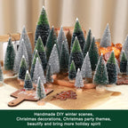 30Pcs Mini Christmas Trees Artificial Christmas Tree Bottle Brush Trees with Wooden Base for Christmas Decor Christmas Party Home Table Craft Decorations(Dark Green+Silver)
