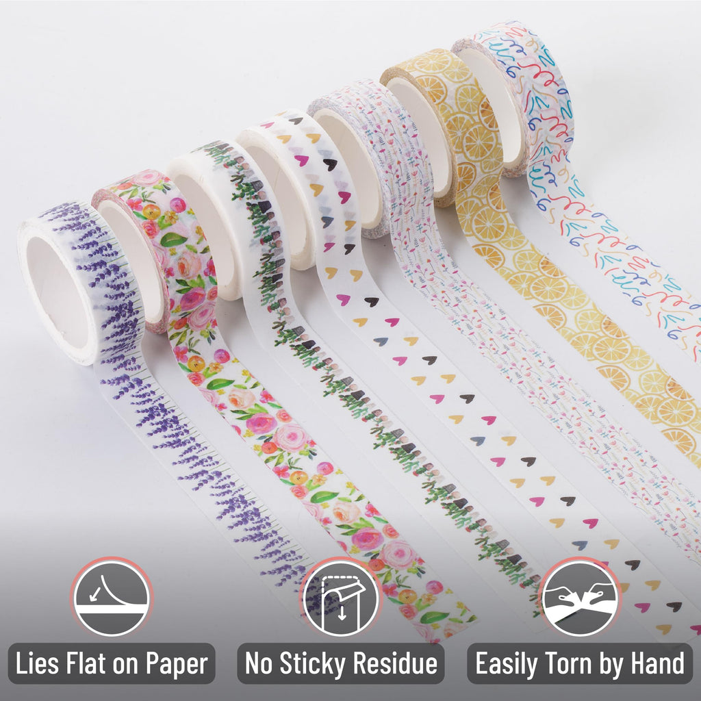 Washi Tape Set, 21 Rolls, Assorted Sizes, Floral