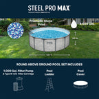 Bestway Steel Pro MAX 14' x 48" Above Ground Pool, Round Metal Frame Outdoor Swimming Pool Set with Filter Pump, Ladder, and Cover, Gray Stone Print