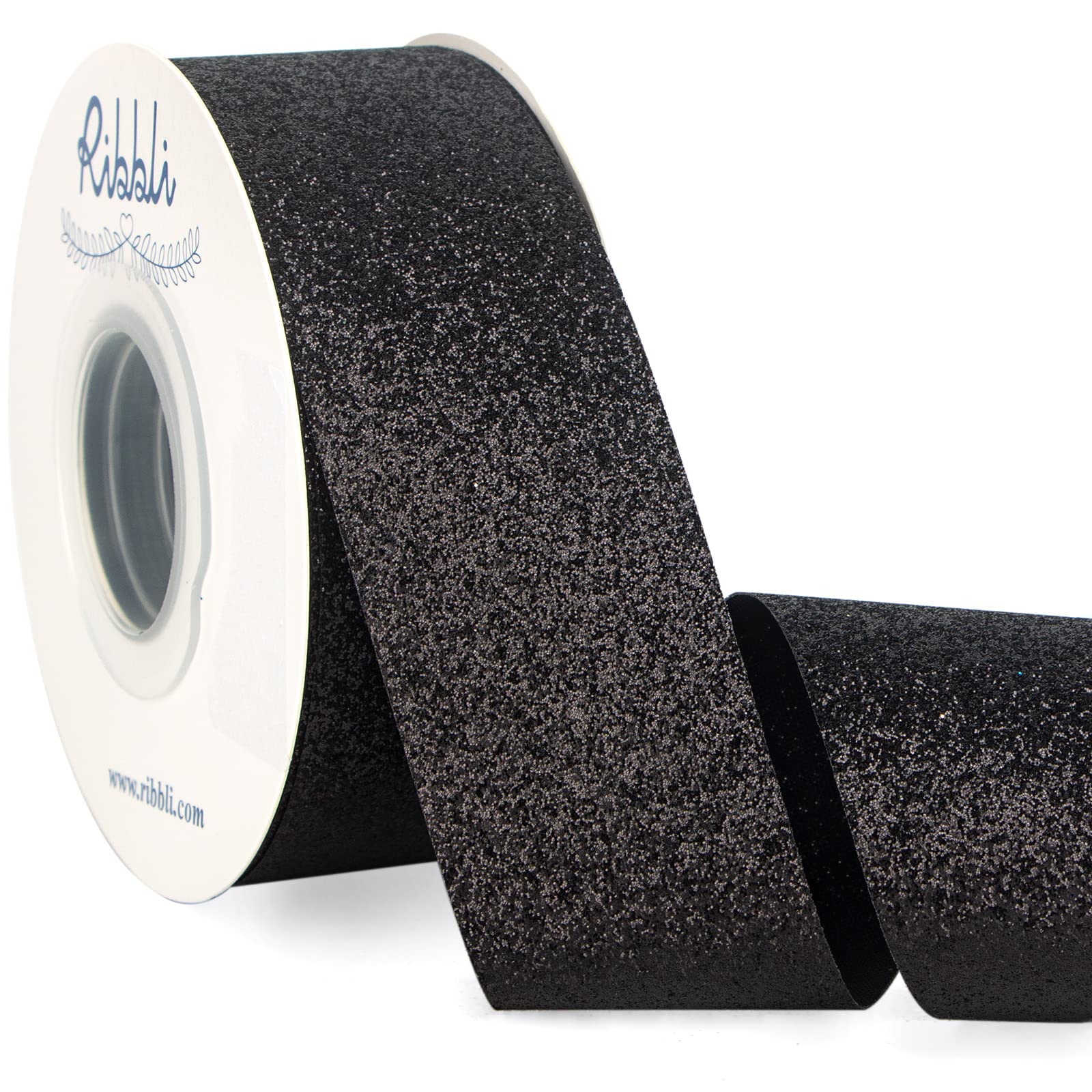 Ribbli Black Glitter Ribbon,Gift Wrapping Ribbon Black Cut Edge Christmas Ribbon for Crafts, ChritmasTree Decoration,Ornaments Decoration,Home Decor, 1-1/2 Inch x 25 Yards