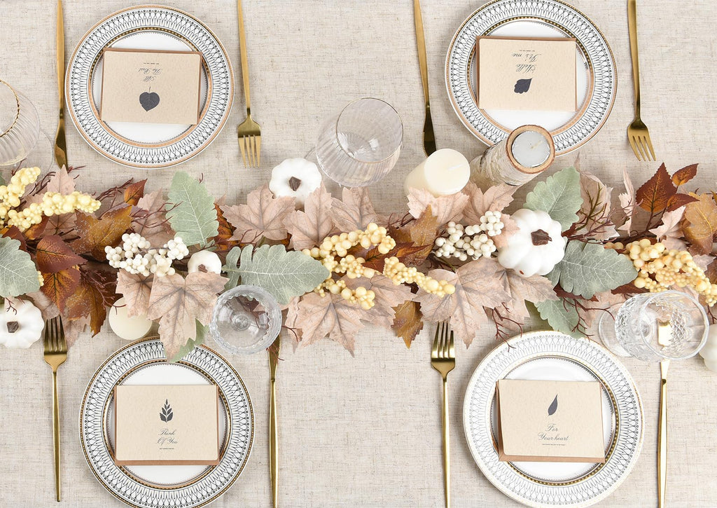 DearHouse Fall Garland Maple Leaf, 5.9Ft Hanging Vine Garland White with Pumpkins and Berries Thanksgiving Decor for Home Wedding Fireplace Party Christmas (White&Brown)