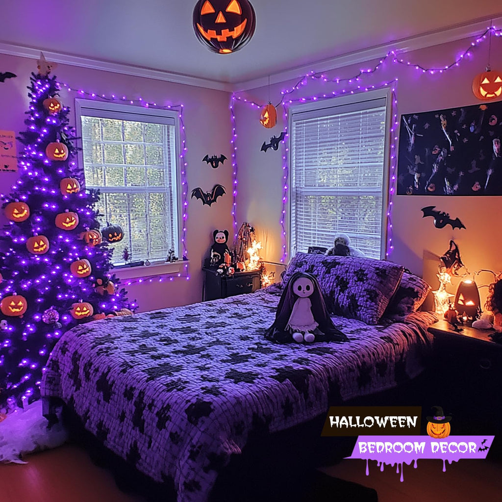JMEXSUSS 500 LED Purple Halloween Lights, 173ft 8 Modes Halloween String Lights Outdoor Waterproof, Green Wire Purple LED Christmas Lights Outdoor for Indoor Christmas Halloween Decorations