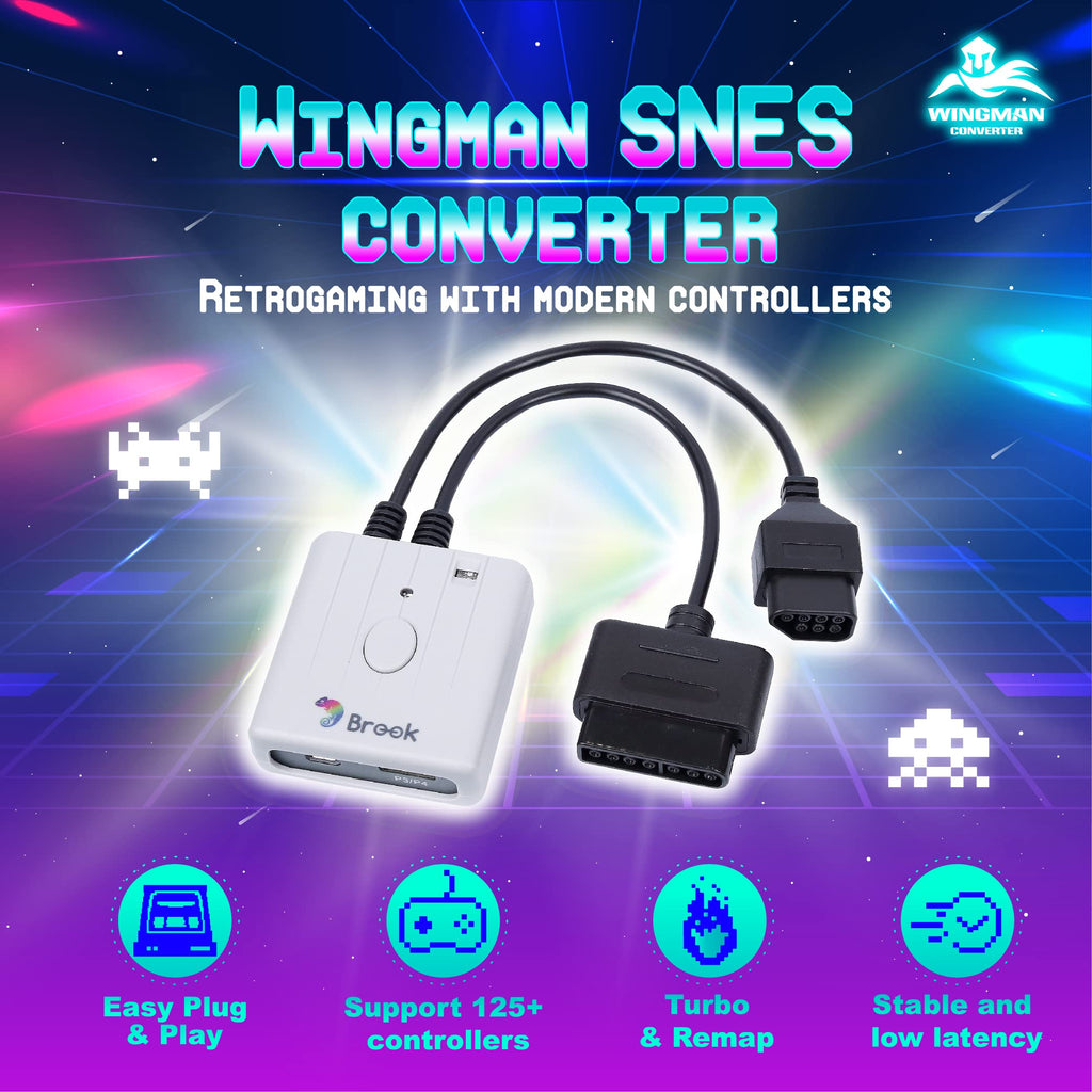 Brook Wingman SNES Converter - Retro Gaming Controllers Converter For XB Series X/S, One, 360/PS5/PS3/PS4 and Switch Pro controllers on NES, SNES, New FC, and SFC retro gaming consoles
