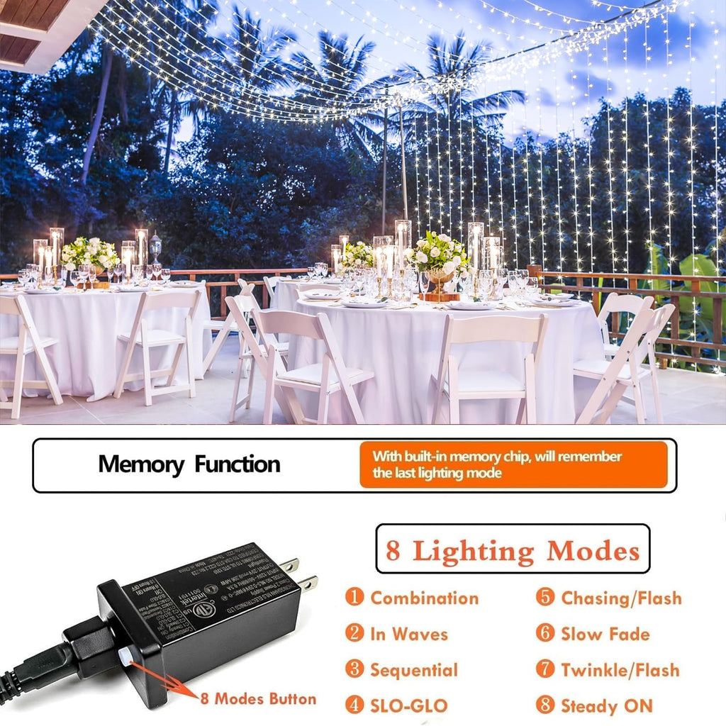 SANJICHAWhite Extra-Long 66FT String Lights Outdoor/Indoor, 200 LED Upgraded Super Bright Christmas Lights, Waterproof 8 Modes Fairy Lights for Garden Patio Party Wedding (Cool White)