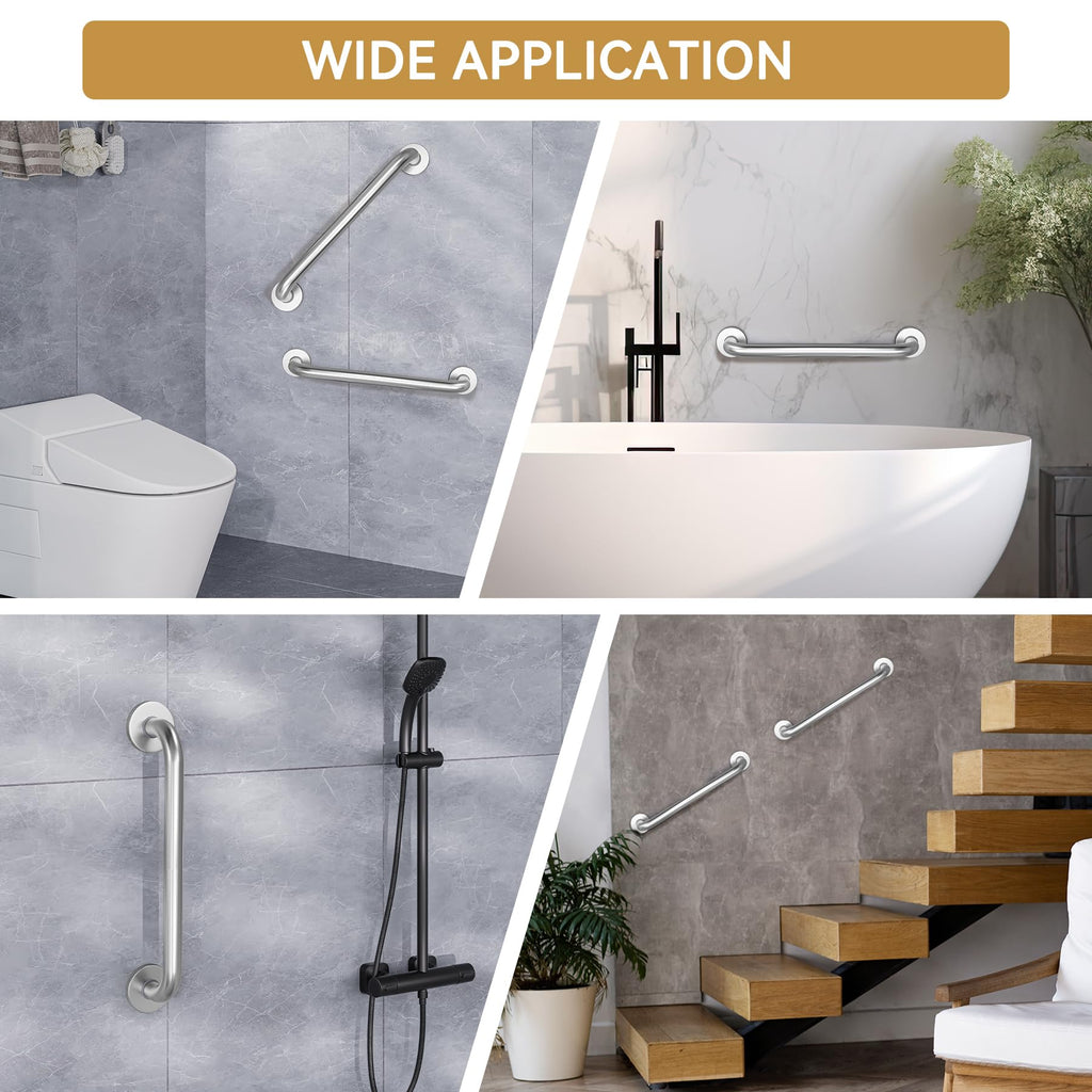 AmazerBath Shower Grab Bars for Seniors Anti Slip, Bath Safety Grab Bar for Needy, Stainless Steel Bathroom Safety Grab Bars, Thickened Bar Bigger Base Holds 500LBS, 12" L x 1.25" D, Brushed Nickel
