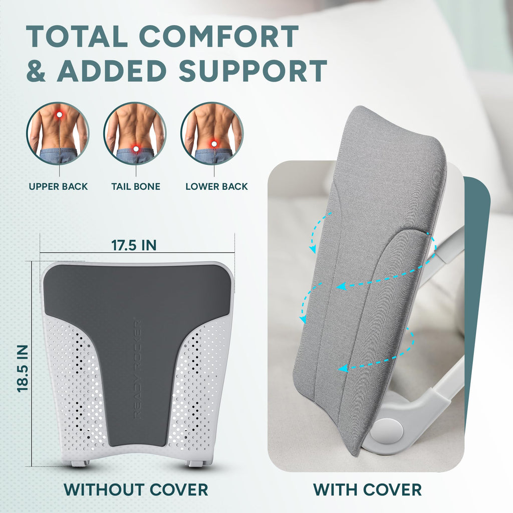 READY ROCKER Deluxe Cloud | Adjustable Ergonomic Portable Rocker | Back Pain Relief & Relaxation | White Rocker & Deluxe Cover | Back & Lumbar Support for Chair | Lightweight & Portable | 3.0 Model