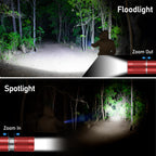 Flashlight Rechargeable,2000L High Lumens Flashlight,Super Bright Small LED Flash Light-Zoomable,Adjustable Brightness,Long Lasting for Camping,Outdoors,Christmas Gifts Men&Women-Red
