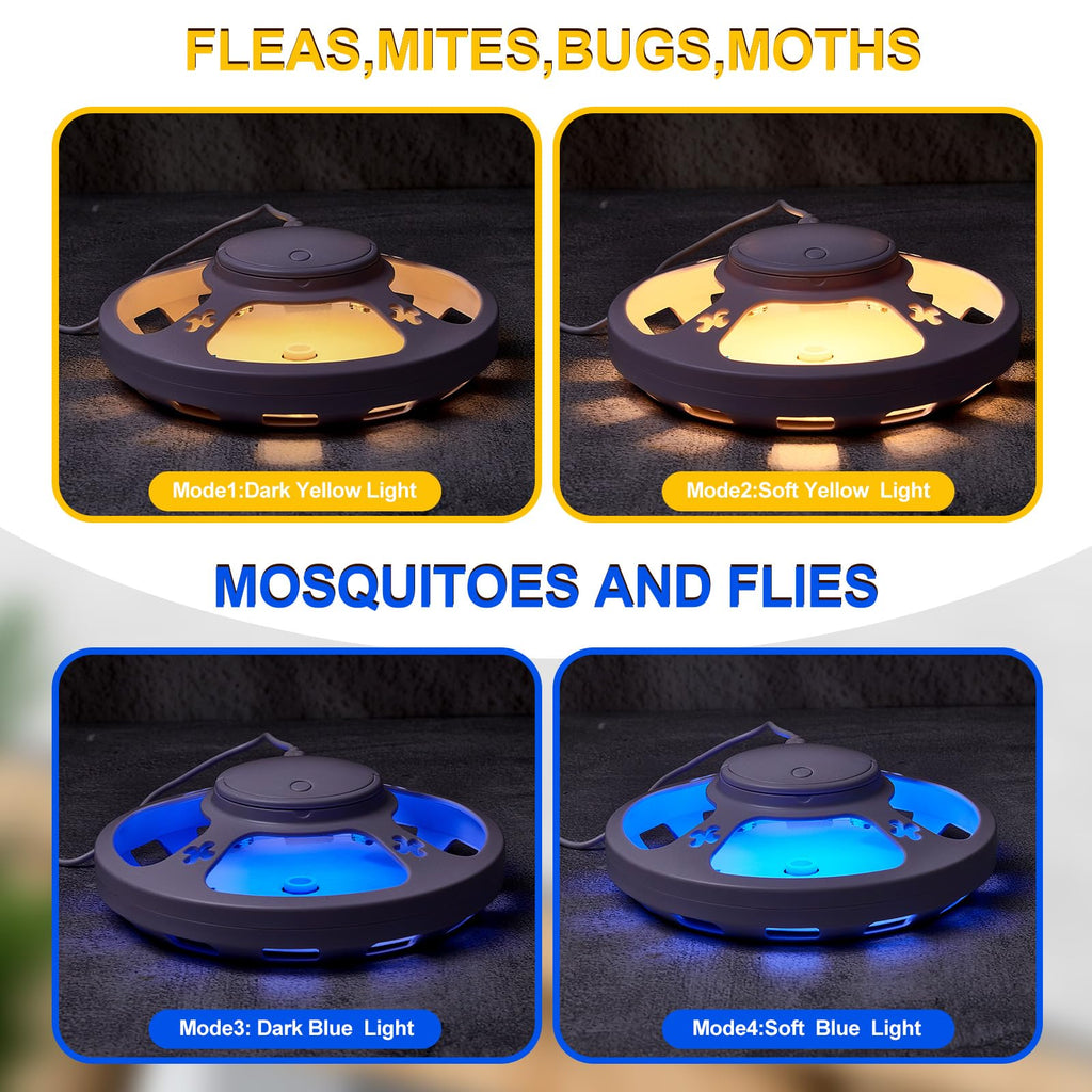 Kittmip 4 Pcs Flea Traps with 8 Sticky Discs for Inside Your Home Bug Killer Safe Flea Light Trap Safe to Pets and Kids Mosquito Trap Gnat Traps for UV Night Light Bug Catcher Attractant (White)