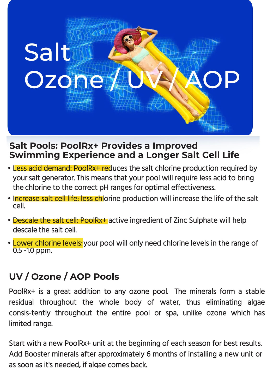 PoolRx+ Mineral Algaecide Unit, up to 6-Month Algae Control, for 5K-7.5K gallons, Orange & White, New Formula with Silver.