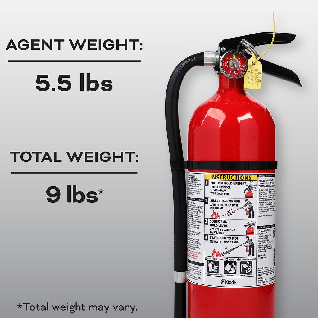 Kidde Fire Extinguisher for Commercial Use, 3-A:40-B:C, 9 Lbs., Refillable & Reusable & Carbon Monoxide Detector, Propane, Natural, Methane, & Explosive Gas Alarm