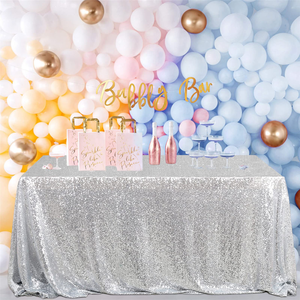 B-COOL 60x102 Inch Silver Tablecloth Halloween Rectangle Silver Sequin Tablecloth Sequin Table Linens Glitter Tablecloth Wedding Sequin Tablecloth for Christmas Halloween