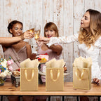 Yeaqee 24 Pack Metallic Paper Gift Bags with Handle and Tissue 9 x 7 x 3.1 Bridesmaid Welcome Gift Bag Thank You Bags for Party Favors for Women Men Fall Party Bridal Shower(Kraft, Gold)