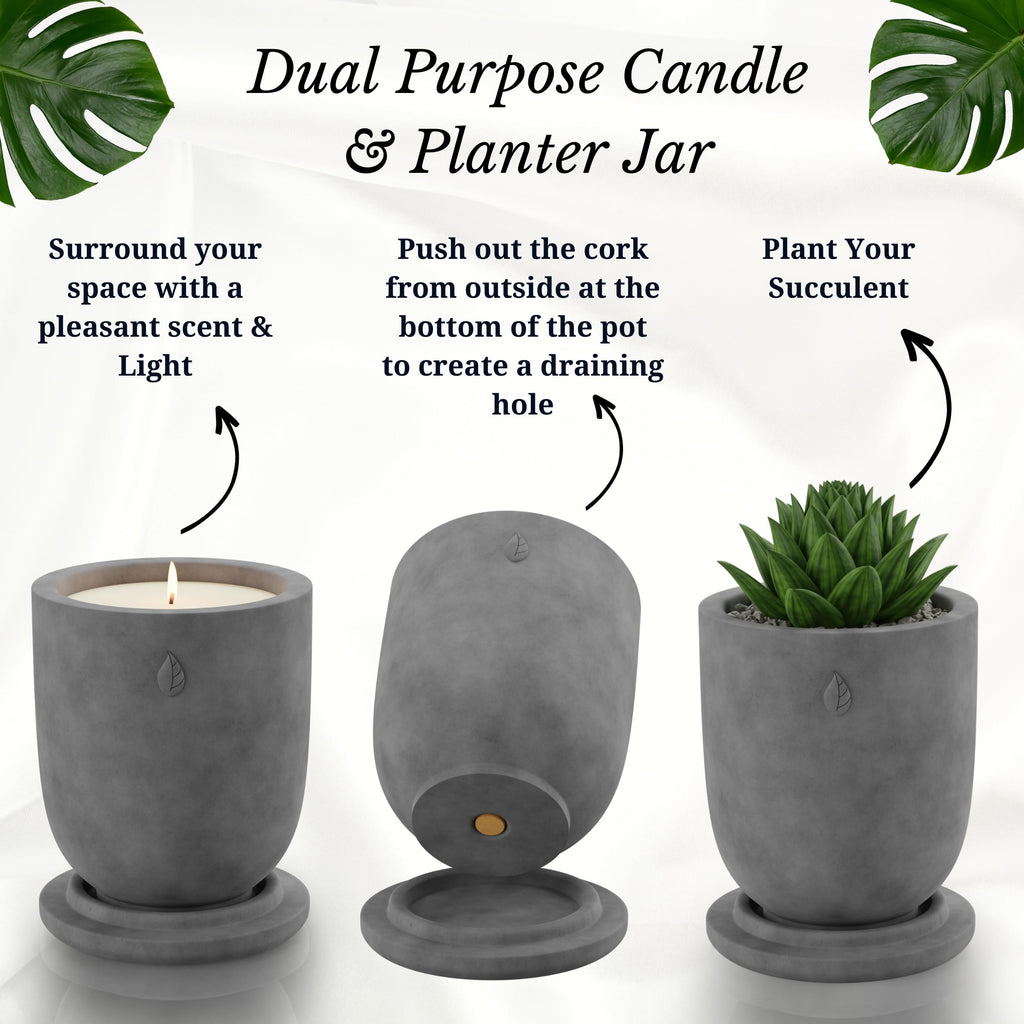 CandlePlanter Concrete Cement Candle Planter - Aromatherapy Scented Candles for Home, Soy Candles - Scented Candle & Dual Purpose Jar, Strong Scented - 8 Oz, 50 Hour Burn - Black Sandalwood