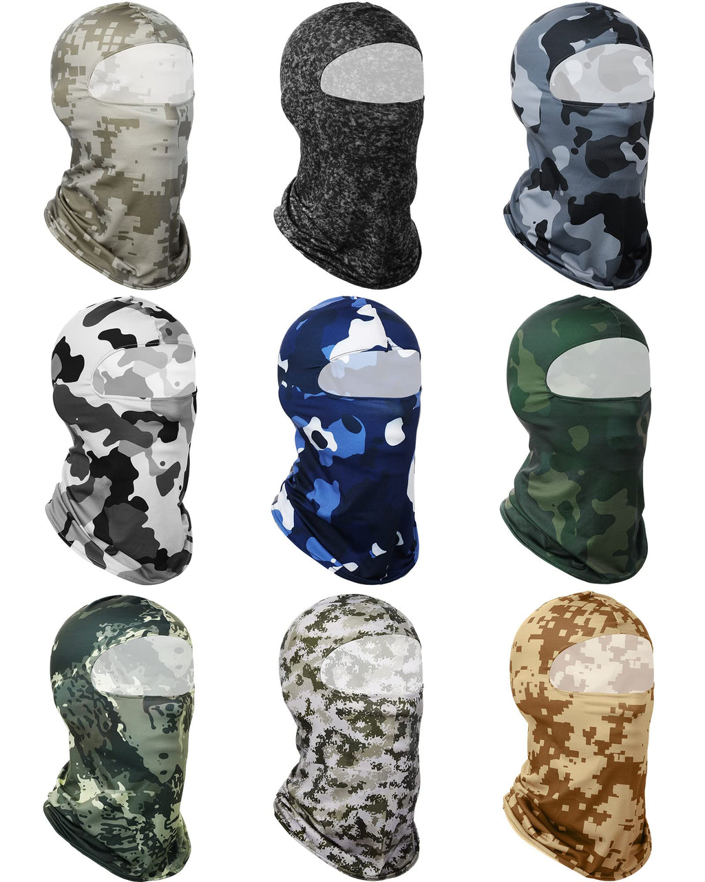 9 Pcs Balaclava Sun Protection Ski Mask Full Face Cover UV Protection Silk Mask Balaclava for Women Men Outdoor Sport(M) Camouflage