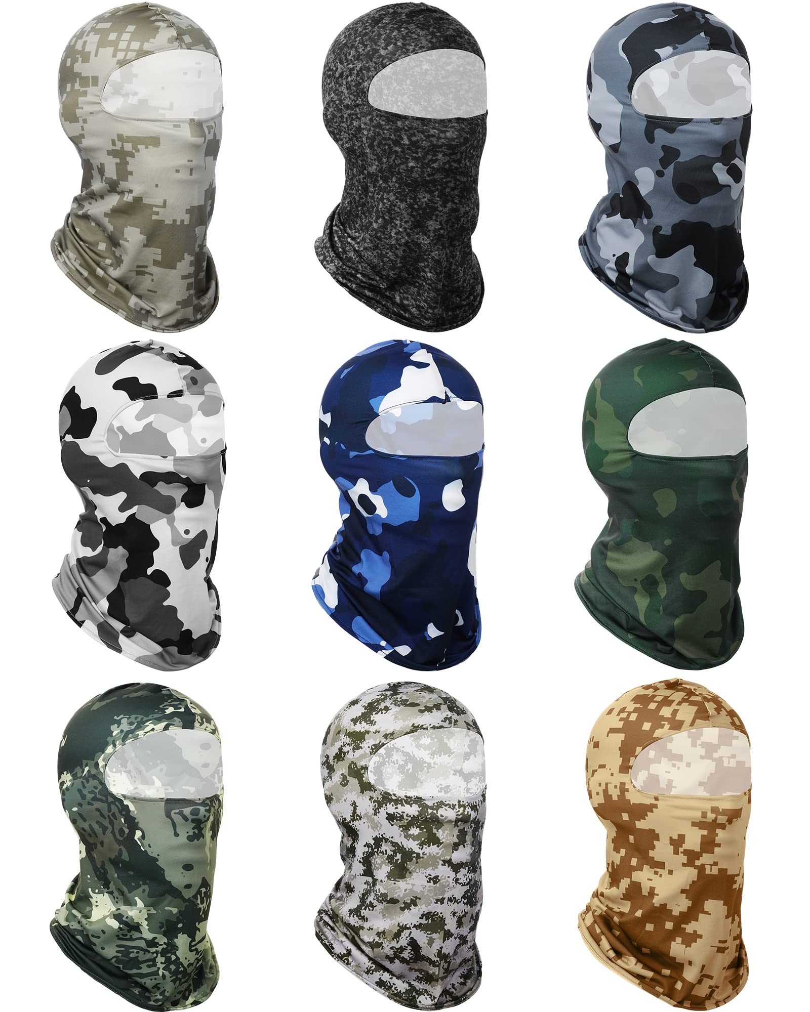 9 Pcs Balaclava Sun Protection Ski Mask Full Face Cover UV Protection Silk Mask Balaclava for Women Men Outdoor Sport(M) Camouflage