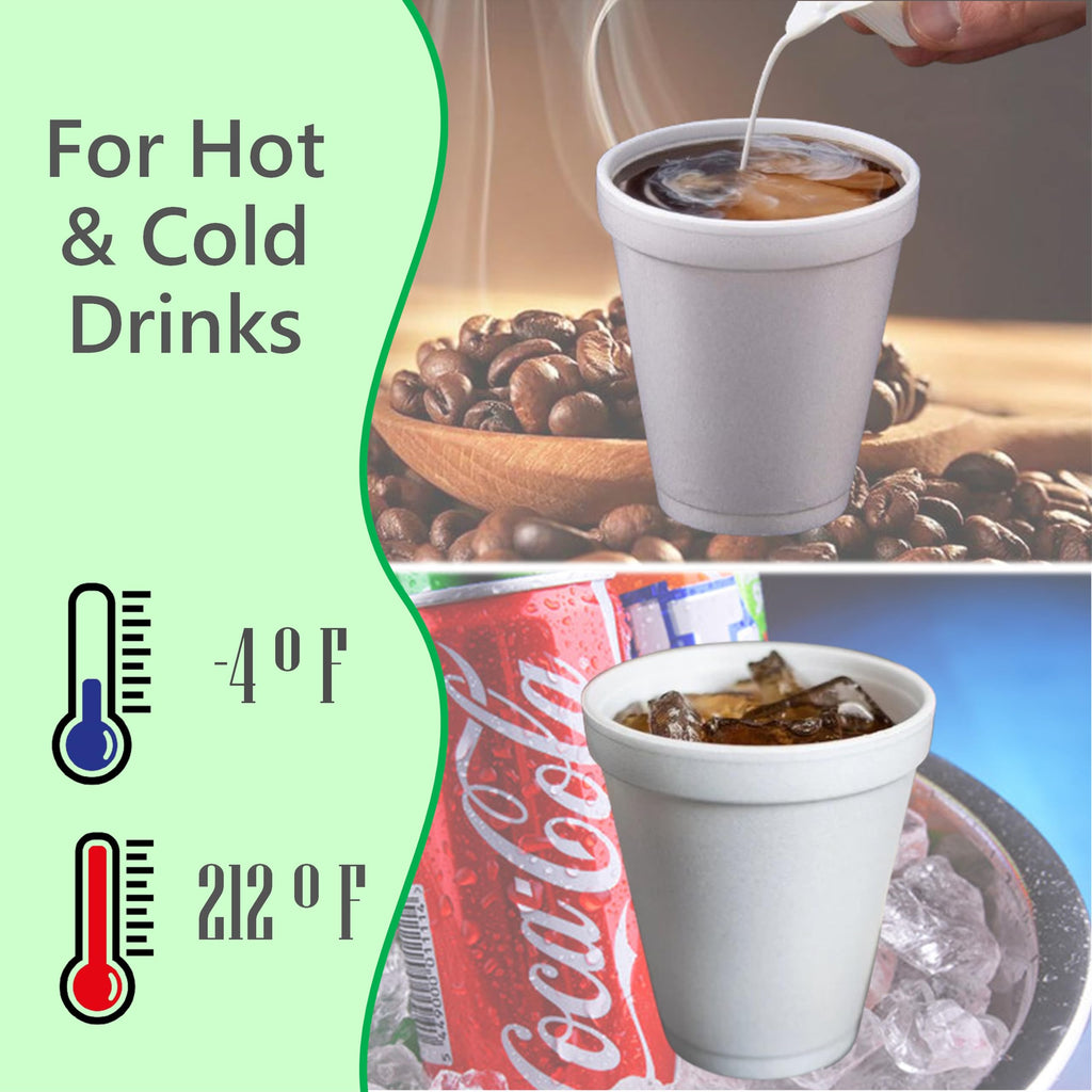 8OZ Foam Cups for Hot & Cold Drinks With Lids, USA-Made 50-Pack - Ideal Styrofoam Coffee Cups, Insulating To-Go Cups for Soda, Tea, Juice - Sturdy, Disposable & comparable to Industry standard 8J8
