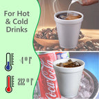 8OZ Foam Cups for Hot & Cold Drinks With Lids, USA-Made 50-Pack - Ideal Styrofoam Coffee Cups, Insulating To-Go Cups for Soda, Tea, Juice - Sturdy, Disposable & comparable to Industry standard 8J8