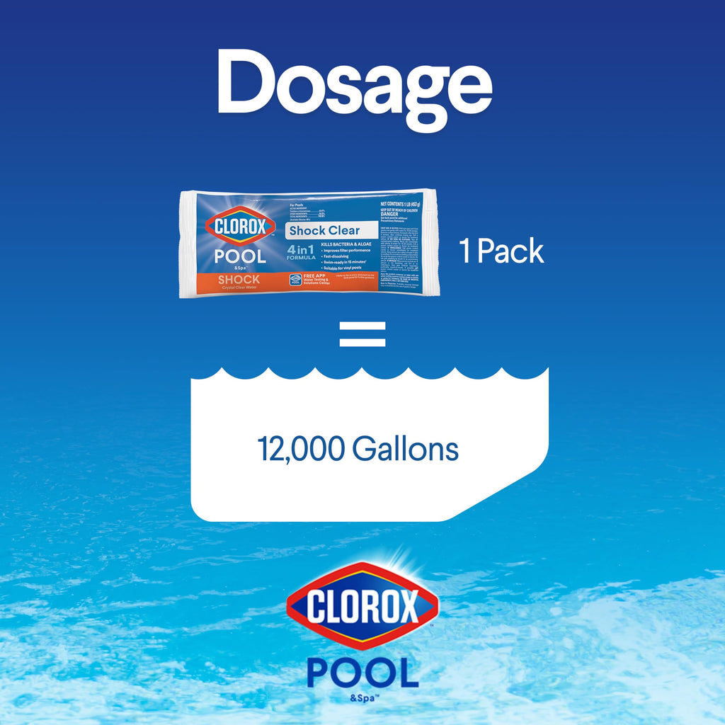 Clorox® Pool&Spa™ Shock Clear, for Crystal Clear Swimming Pool Water, Swim-ready in 15 minutes, Suitable for vinyl pools (12-Pack)