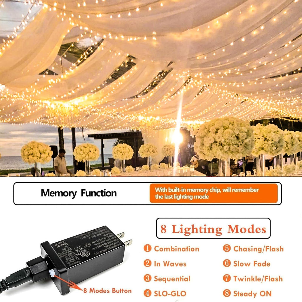 SANJICHA Extra-Long Christmas Lights Outdoor/Indoor, Upgraded Super Bright String Lights, Waterproof 8 Modes Plug in Fairy Lights for Bedroom Party Wedding Garden (Warm White, 300LED)