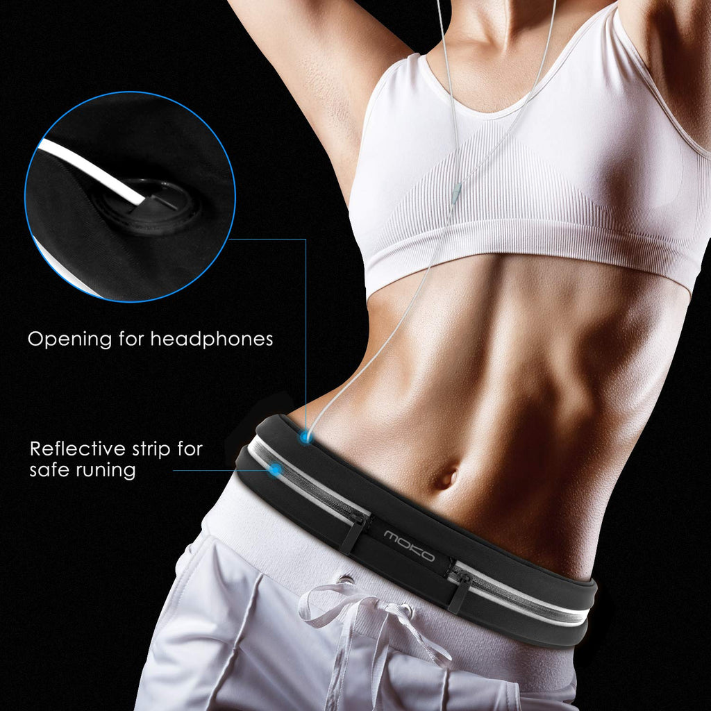 Sports Running Belt,Outdoor Dual Pouch Sweatproof Reflective Slim Waist Pack,Fitness Workout Belt Fanny Pack Compatible with iPhone 11/11 Pro Max/X/Xr/Xs Max/8/7, Galaxy Note 10/10 Plus, S20/S10