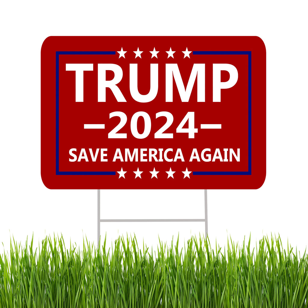 Trump 2024 Save America Again Red Yard Sign With H Stake Double Sided For President Donald Trump Republican Conservative