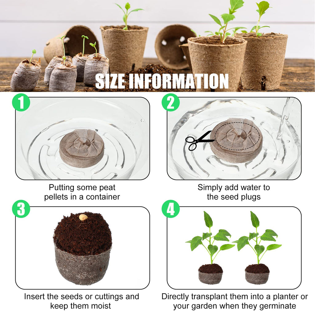 Wesiti 200 Pcs 50mm Peat Pellets Seed Starter Soil Pods Plugs Compressed Peat Nutrient Seed Starting Pods Bulk for Garden Planting Herb Flower Vegetables with 200 Plant Labels and 4 Garden Tools