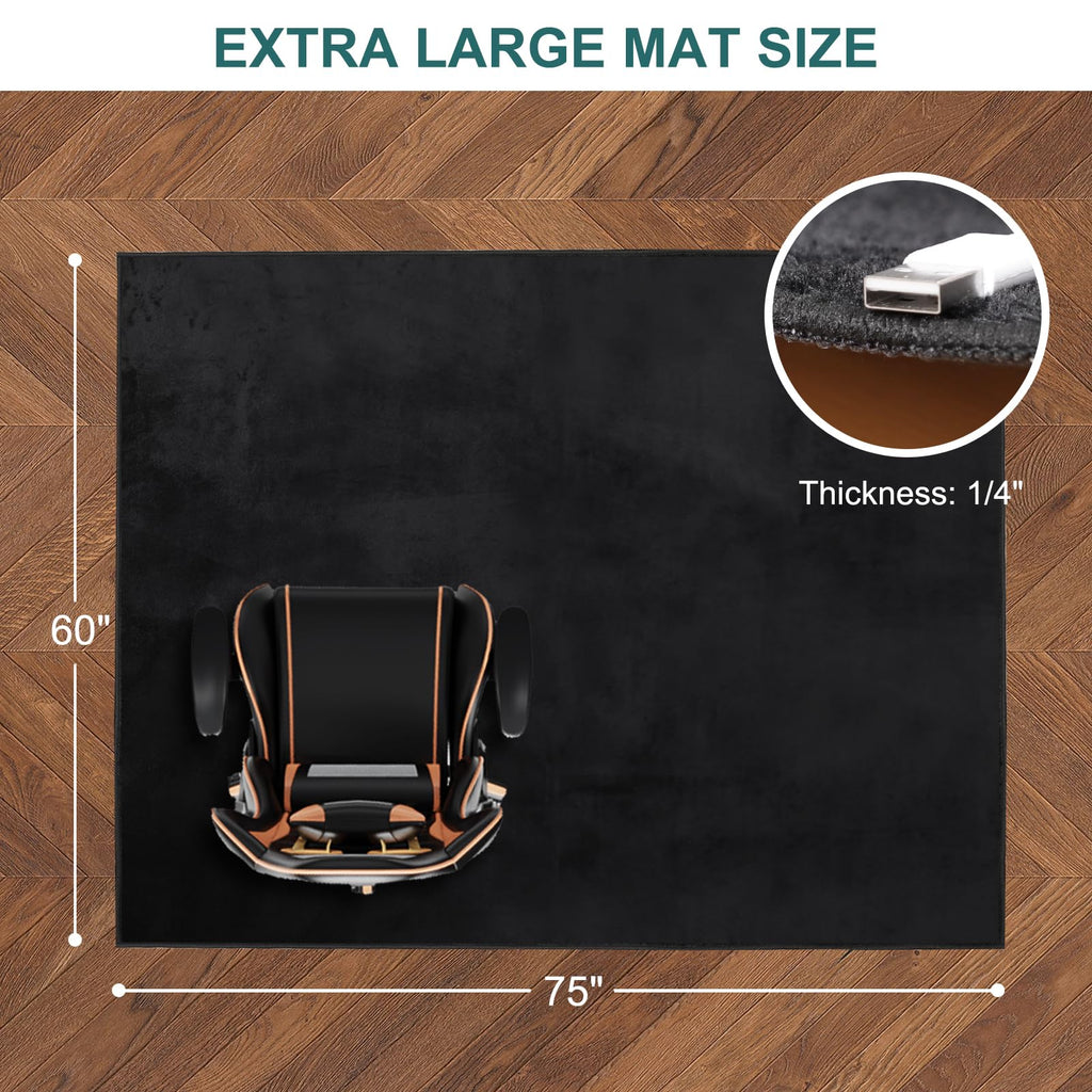 QQpony Office Chair Mat, 75" x 60" Large Chair Mat for Hard Floors, Flannel Fabric Area Rug for Hard Surface, Floor Protector Under Desk Mat for Home Office (Black)