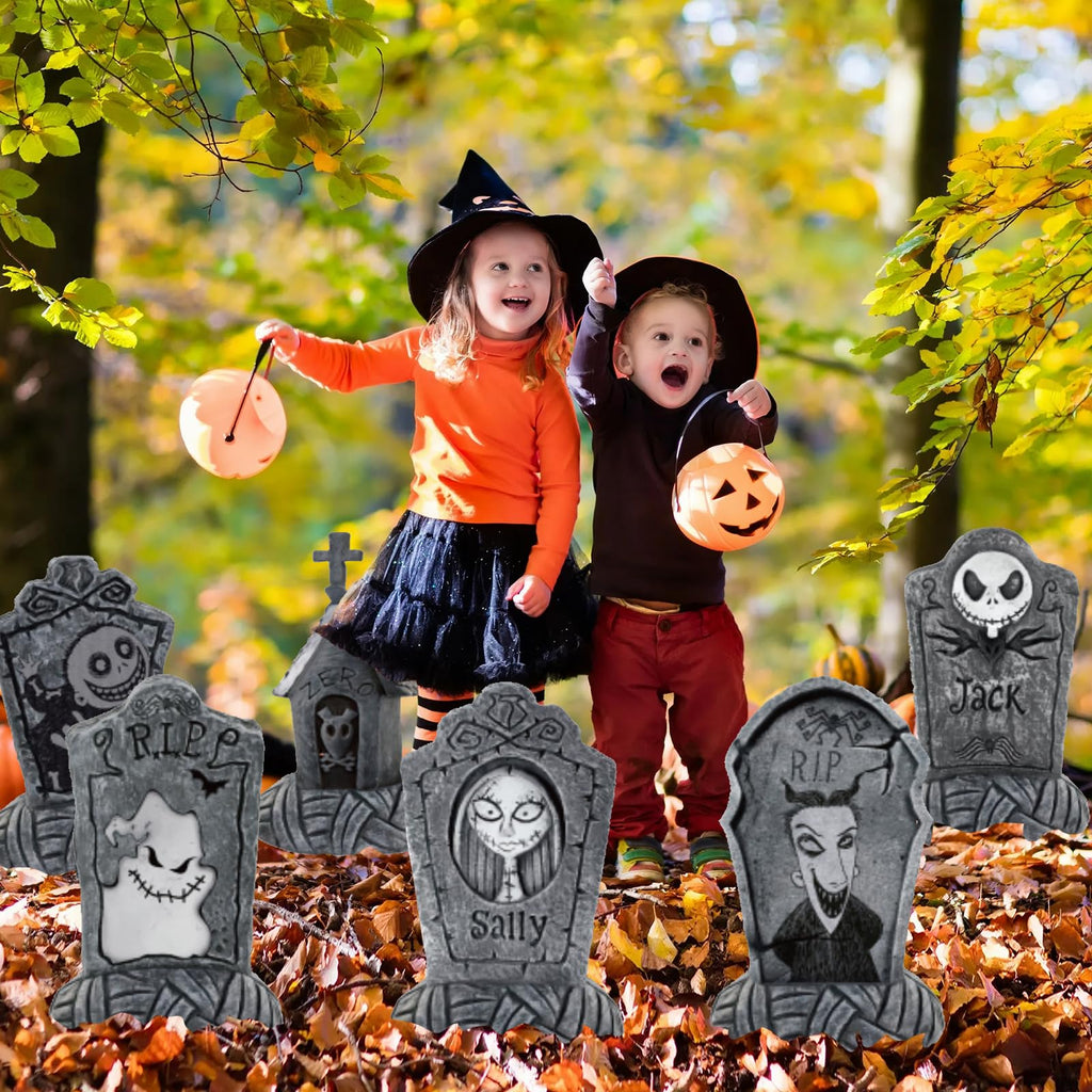 YNOUU Nightmare Before Christmas Yard Signs with Stakes, Halloween Party Supplies, Realistic Halloween Graveyard Decor Outside for Kids School Home Office Party