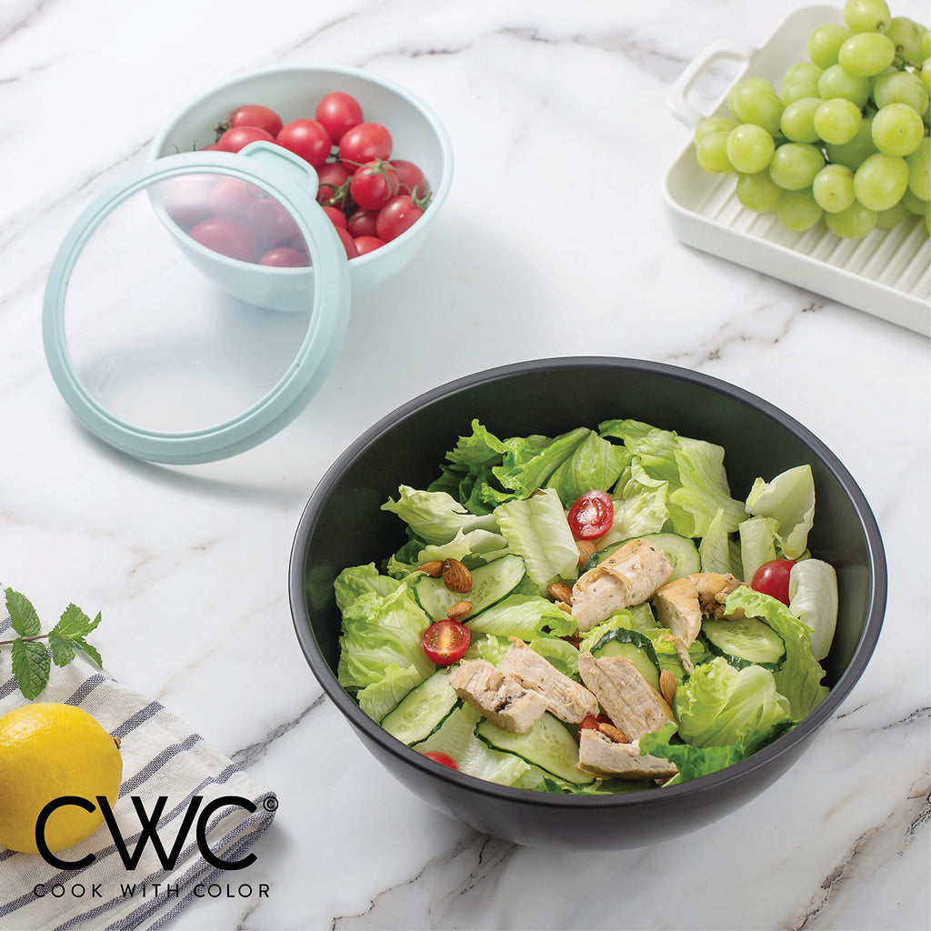 COOK WITH COLOR Mixing Bowls with TPR Lids - 12 Piece Plastic Nesting Bowls Set includes 6 Prep Bowls and 6 Lids, Microwave Safe Mixing Bowl Set (Mint)