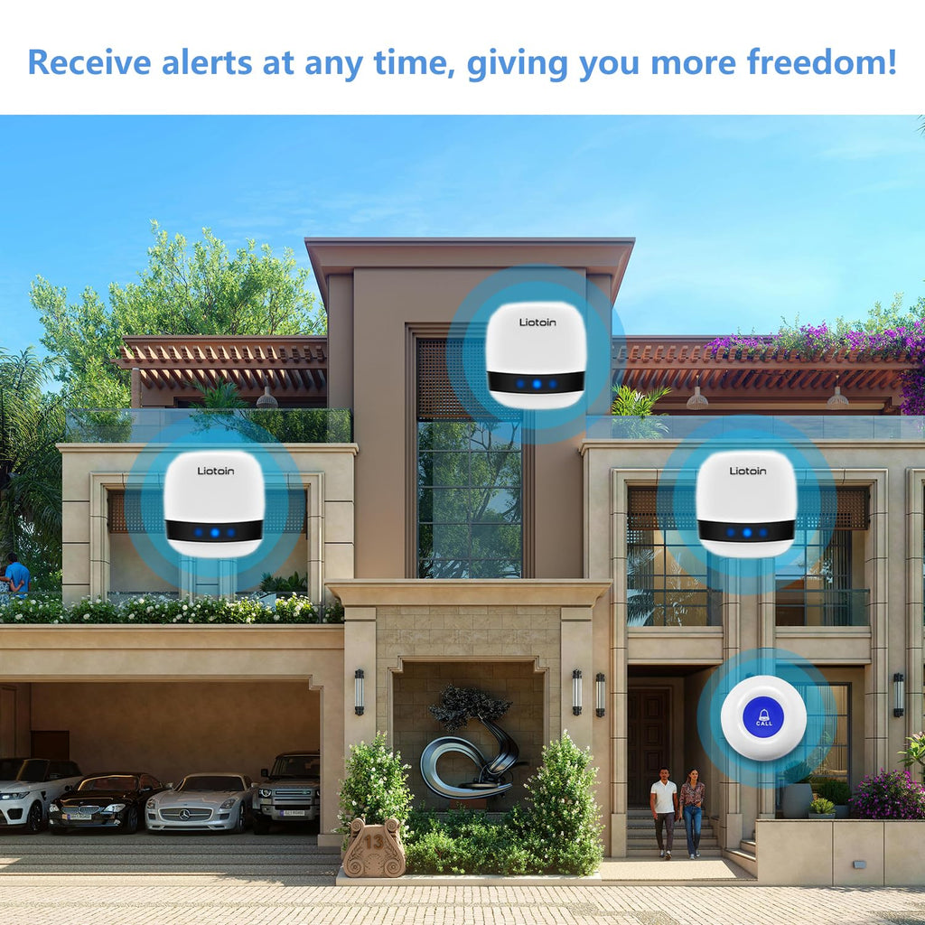 LIOTOIN Caregiver Pager Wireless SOS Call Button Nurse Alarm System Home/Elderly/Patient/Disabled/School Call Bell 5 Transmitter 5 Plug-in Receiver (600+ft Operating Range)…