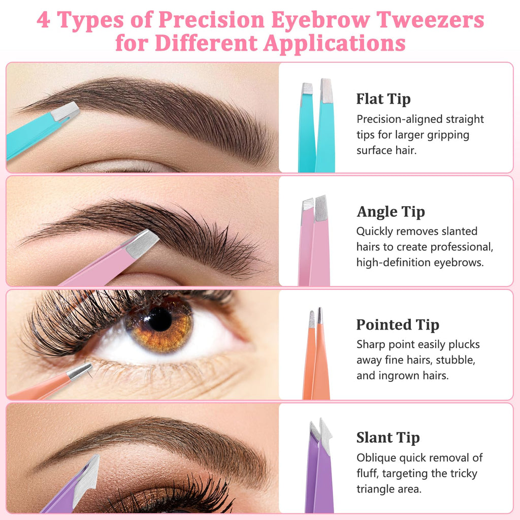 7 Pcs Tweezers for Women Facial Hair, Stocking Stuffers for Teen Girls Women, Christmas Small Gifts for Teen Girls Women, Eyebrow Tweezers Set, Birthday Beauty Cute Gifts for Mom Wife Her