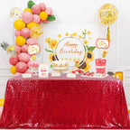 QueenDream Sequin Tablecloth 60x102 Inch Red Tablecloth Glitter Table Cloth for Birthday Party Events Christmas Decorations