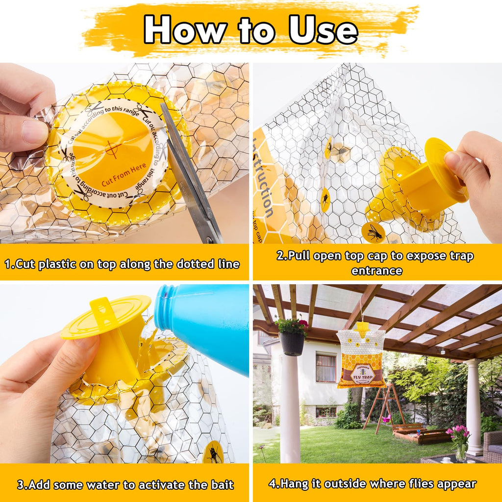 4 Big Disposable Fly Bag, Fly Traps Outdoor Hanging, Ranch Stable Horse Fly Trap Hunter Bait Control for Barn, Farm, Mosquito Bug Catcher and Flying Insect Trap Killer Repellent