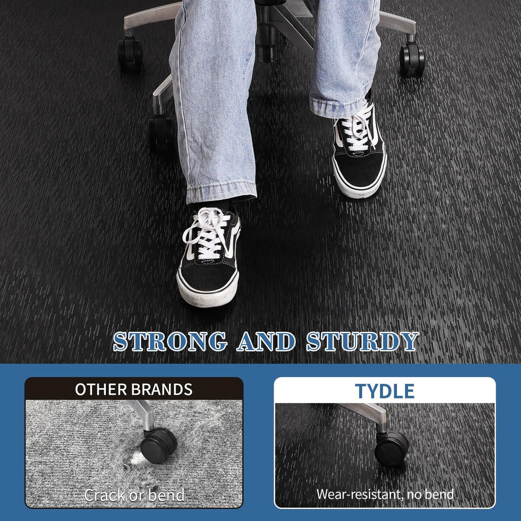 Office Chair Mat, TYDLE 50" x 65" Large Chair Mat for Hard Floor, Vinyl Chair Mat for Gaming Chairs, Slip Resistant Floor Protector Rolling Computer Desk Mat for Hardwood Floor, Black