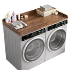 DTK Washer Dryer Countertop, Wood Topper with Edge Rails, Washer and Dryer Countertop with Anti-Slip Strips, 54" Width x 27.5" Depth Cover for Laundry Room Organization and Storage, Walnut