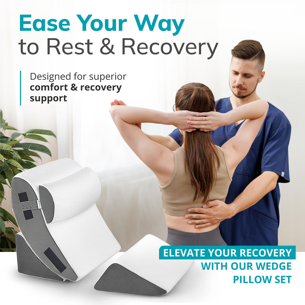MOZAILAB Orthopedic Bed Wedge Pillow Set 4PCS – Memory Foam Wedge Pillow for After Surgery, Shoulder Surgery, Sleeping, Back, Leg, Arm Support – Post Surgery, Acid Reflux, GERD, Snoring Relief