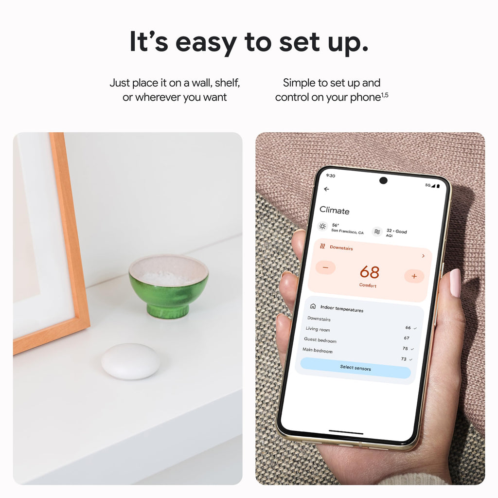 Google Nest Temperature Sensor (2nd Gen) - Room Comfort Sensor with Scheduling - Works with The Nest Learning Thermostat (3rd and 4th Gen) and Nest Thermostat E - Porcelain, White