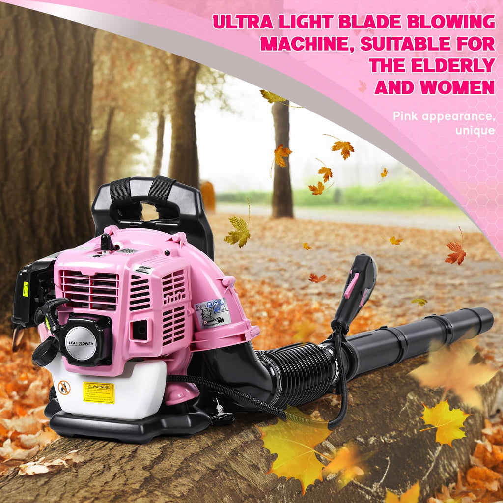 Gas Leaf Blower, 52CC 550CFM 3HP 2 Stroke Gas Blower, 18Lbs Ultra Light Pink Backpack Leaf Blower for Elderly and Women, Leaf Blower Gas, Gas Blowers for Lawn Care, Garden